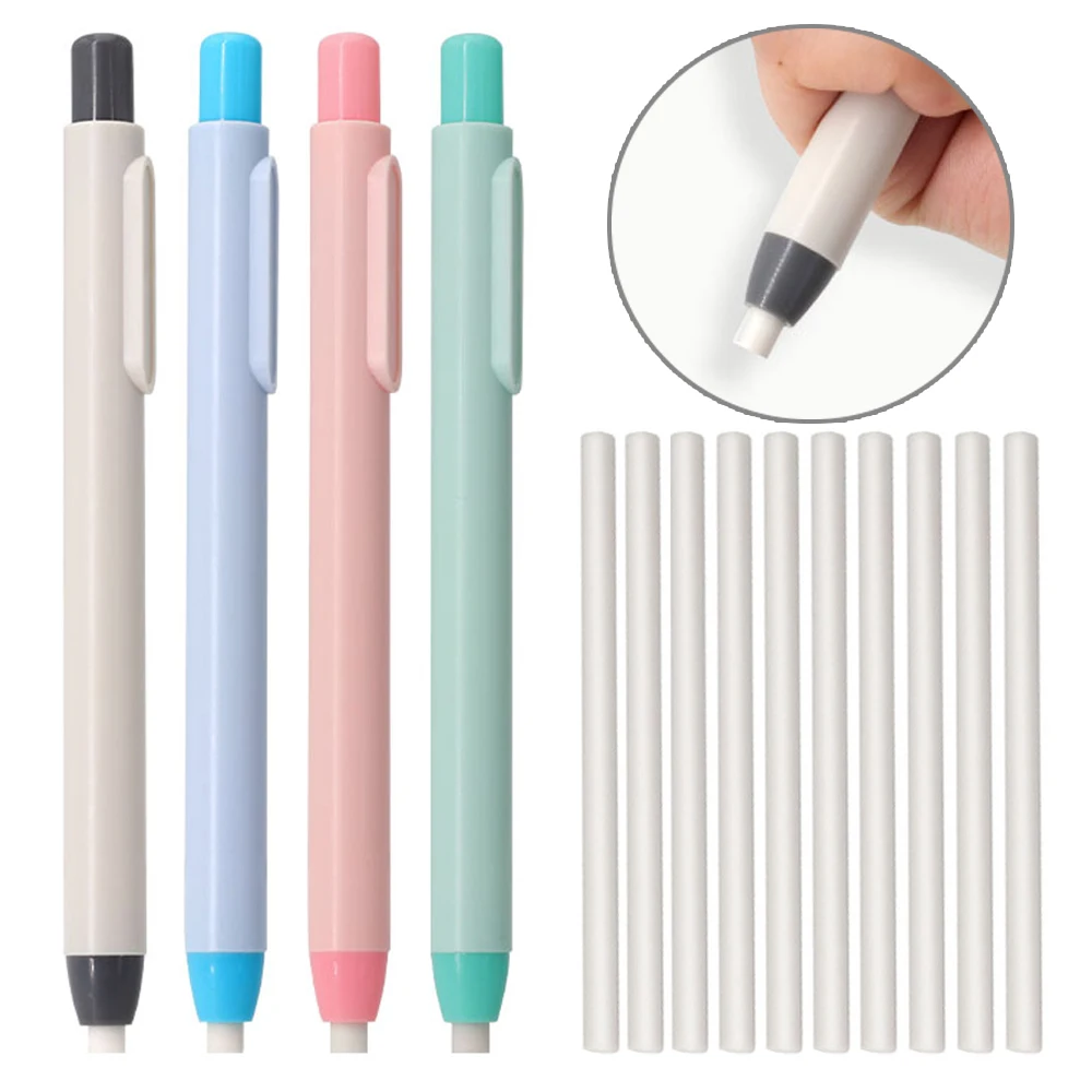 11Pcs/Set New Creative Pen Shape Press Type Pencil Eraser with Replaceable Core Sketching Painting Writing Erase Supplies view 4