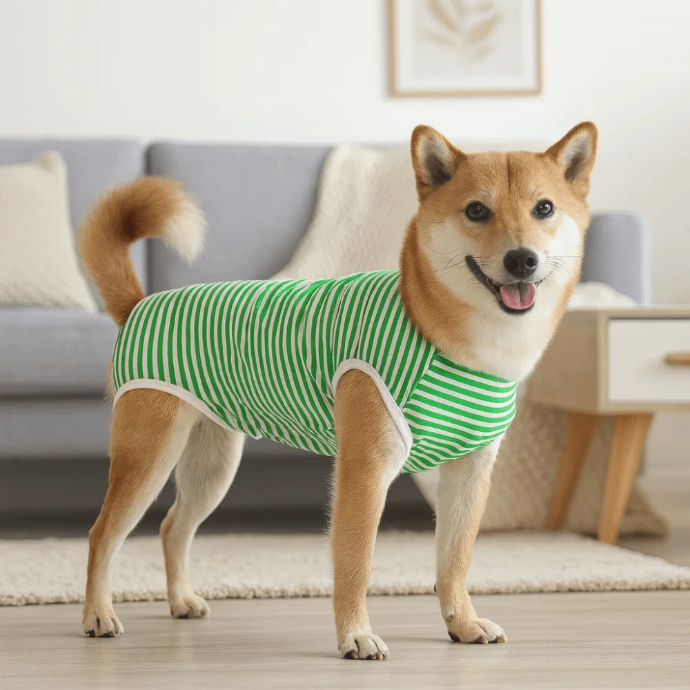 Elastic Dog Recovery Suit Washable Four-legged Anti-Licking Bodysuit Striped Design Dog Recovery Clothing Spay Recovery