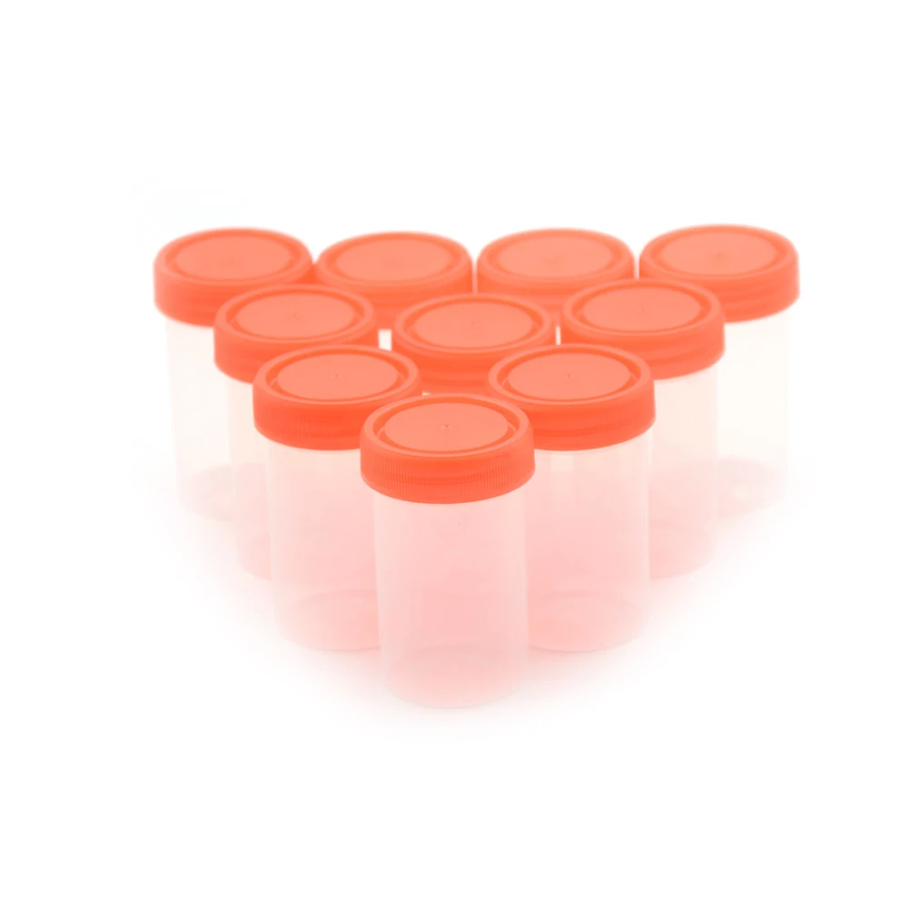 10pcs 60ml/40ml  Urine Container Specimen Cup Sample Bottle Molded Graduation Ml And Oz PP EO Sterile Red Cap Pack