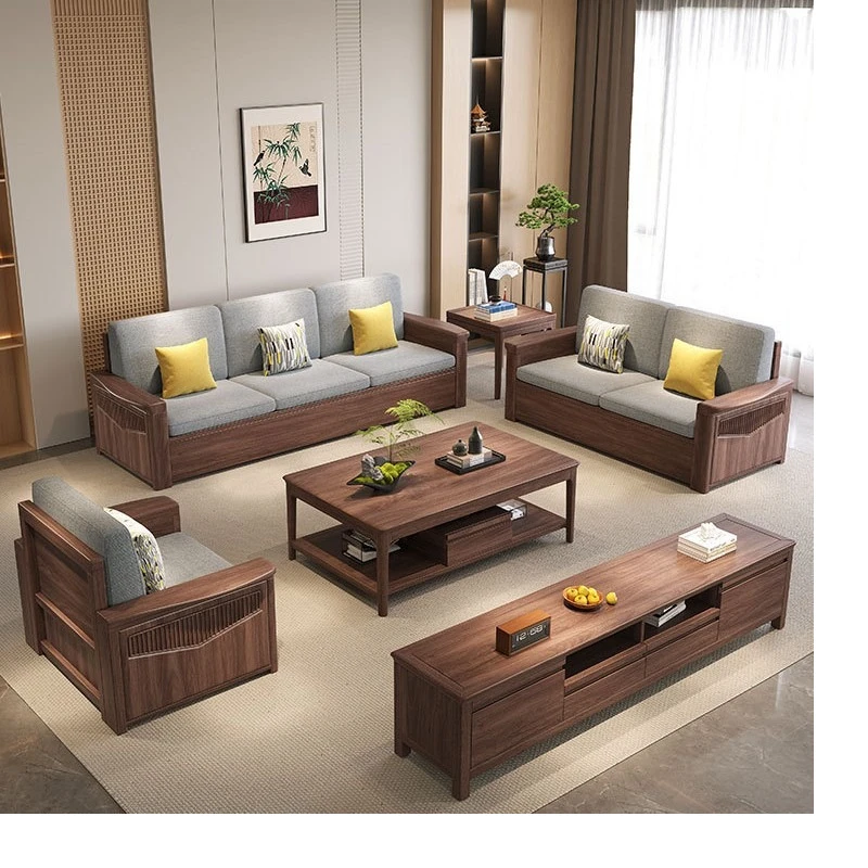 All solid wood sofa combination household living room small apartment sofa furniture