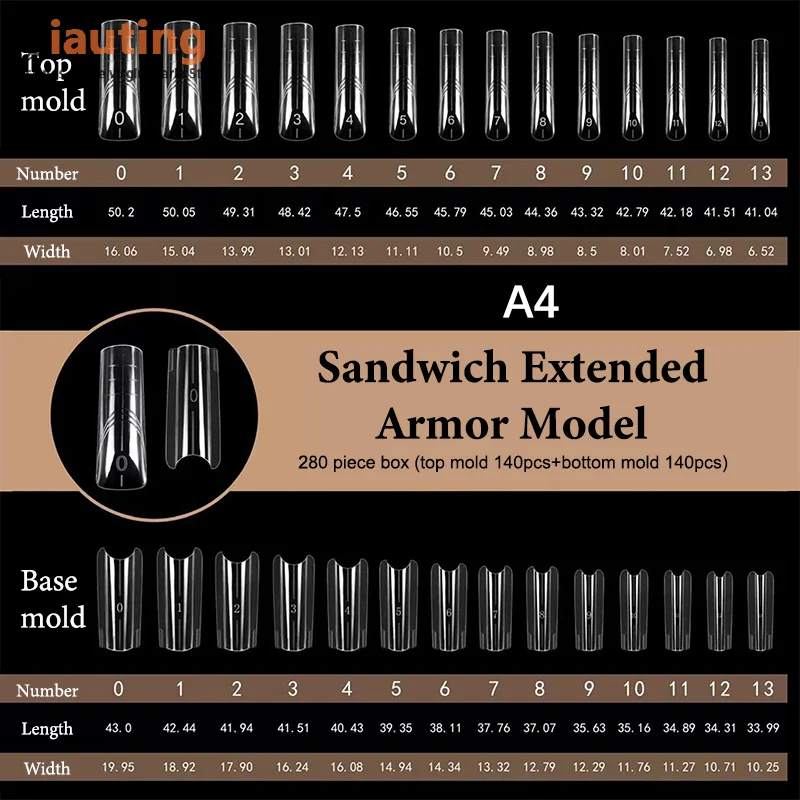 280 قطعة ساندويتش أشكال مزدوجة وصلات لإطالة الأظافر قالب علوي نعش اللوز أكريليك قوالب سفلية 14 أحجام أشكال أظافر #1