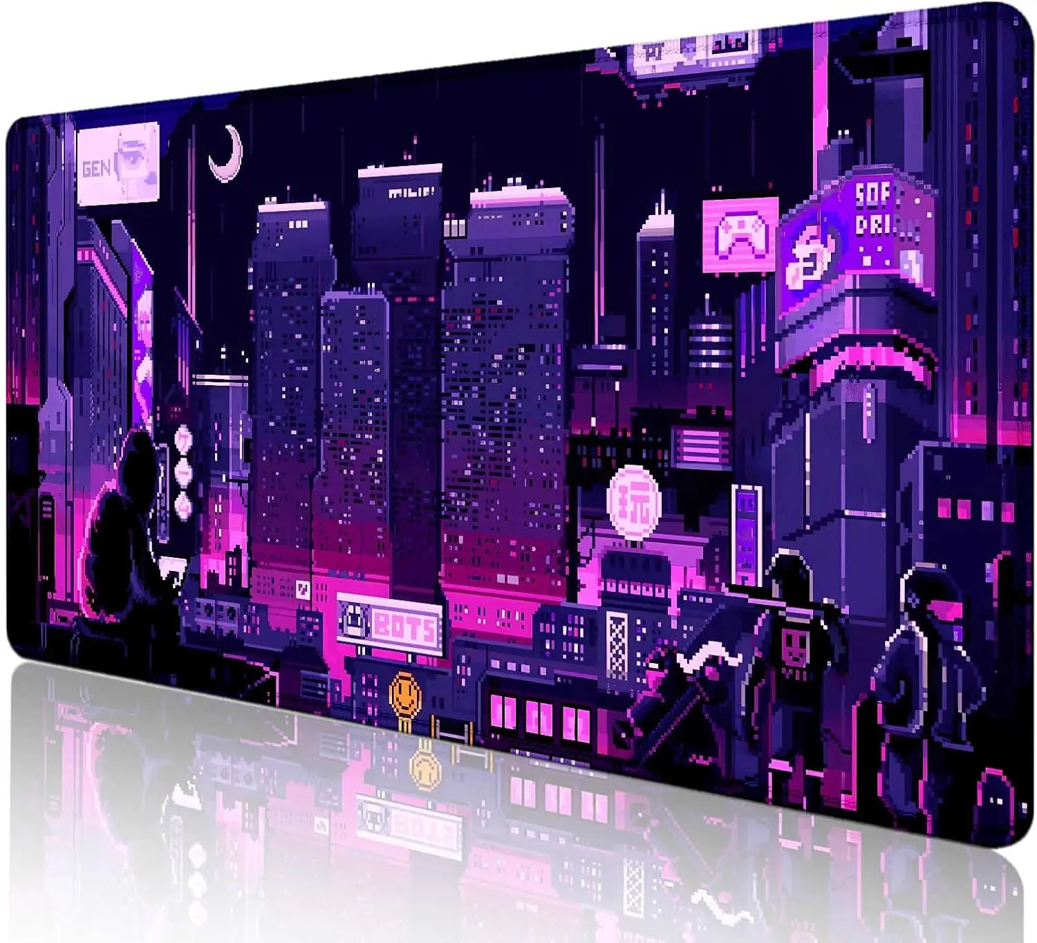 Purple Neon Tokyo  Mouse Pad – Japanese Anime Pixel Art Desk Mat with Retro Vaporwave Aesthetic