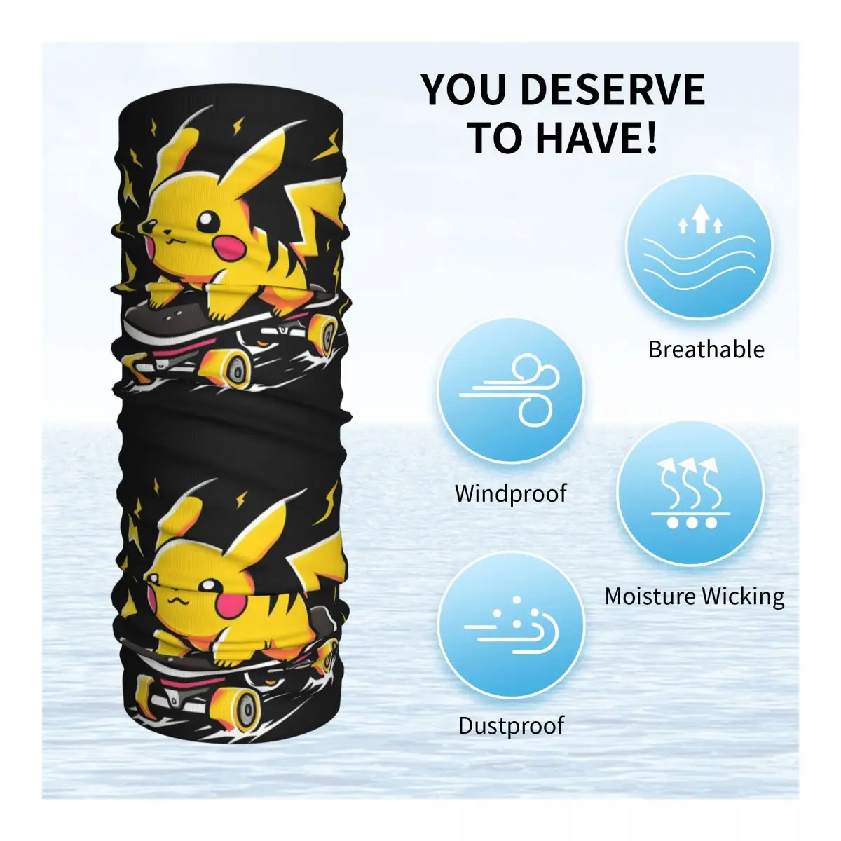 Pikachu De Skate Cartoon Funny Bandana Neck Gaiter UV Protection Face Scarf Cover Game Kawaii Anime Headband Tube Balaclava