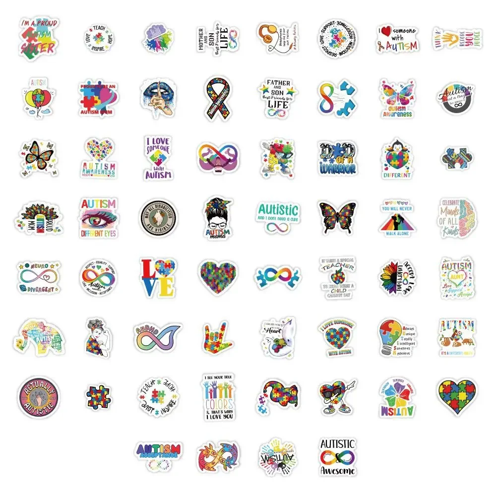 10/60pcs Colorful Cartoon Autism Awareness Stickers for Luggage Laptop Phone Bicycle Water Bottle Waterproof Graffiti Decals