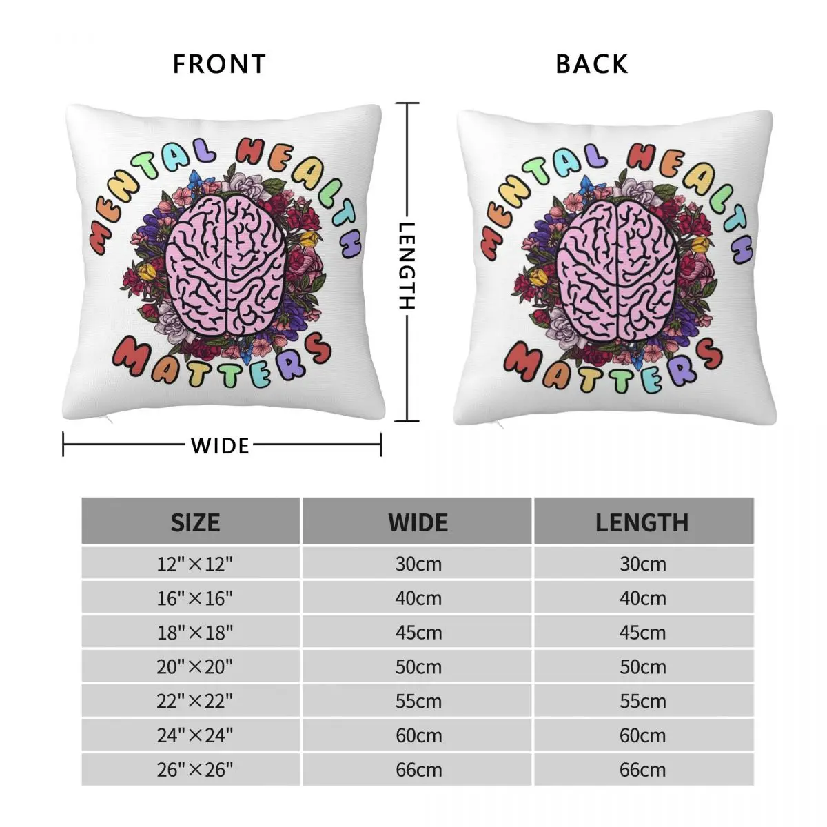 Mental Health Vinyl .Mental Health Square Pillowcase Pillow Cover Polyester Cushion Comfort Throw Pillow for Home Living Room