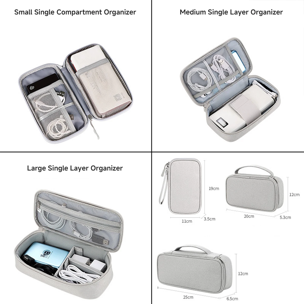 Organizer podróżny na kable w rozmiarach L, M, S, etui, przenośna, wodoodporna torba do przechowywania kabli, przewodów i elektroniki.