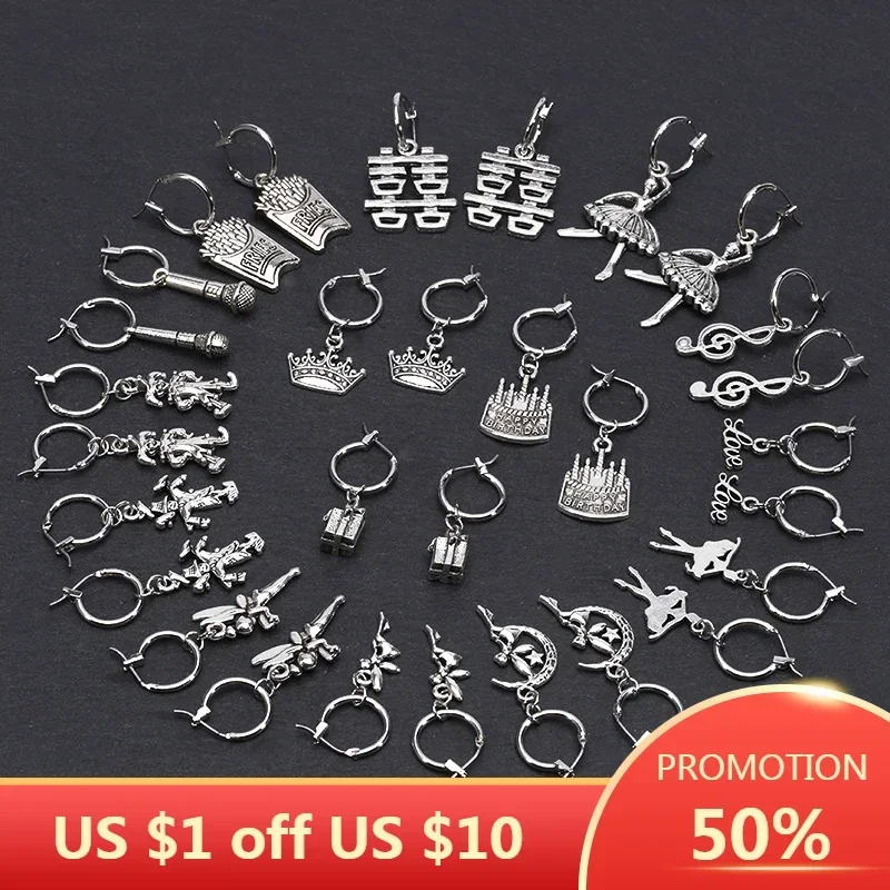 SOHOT Silver Color Alloy Microphone Fries China Character Cake Clown Pendant Women Drop Earrings Charming Christmas Day Jewelry