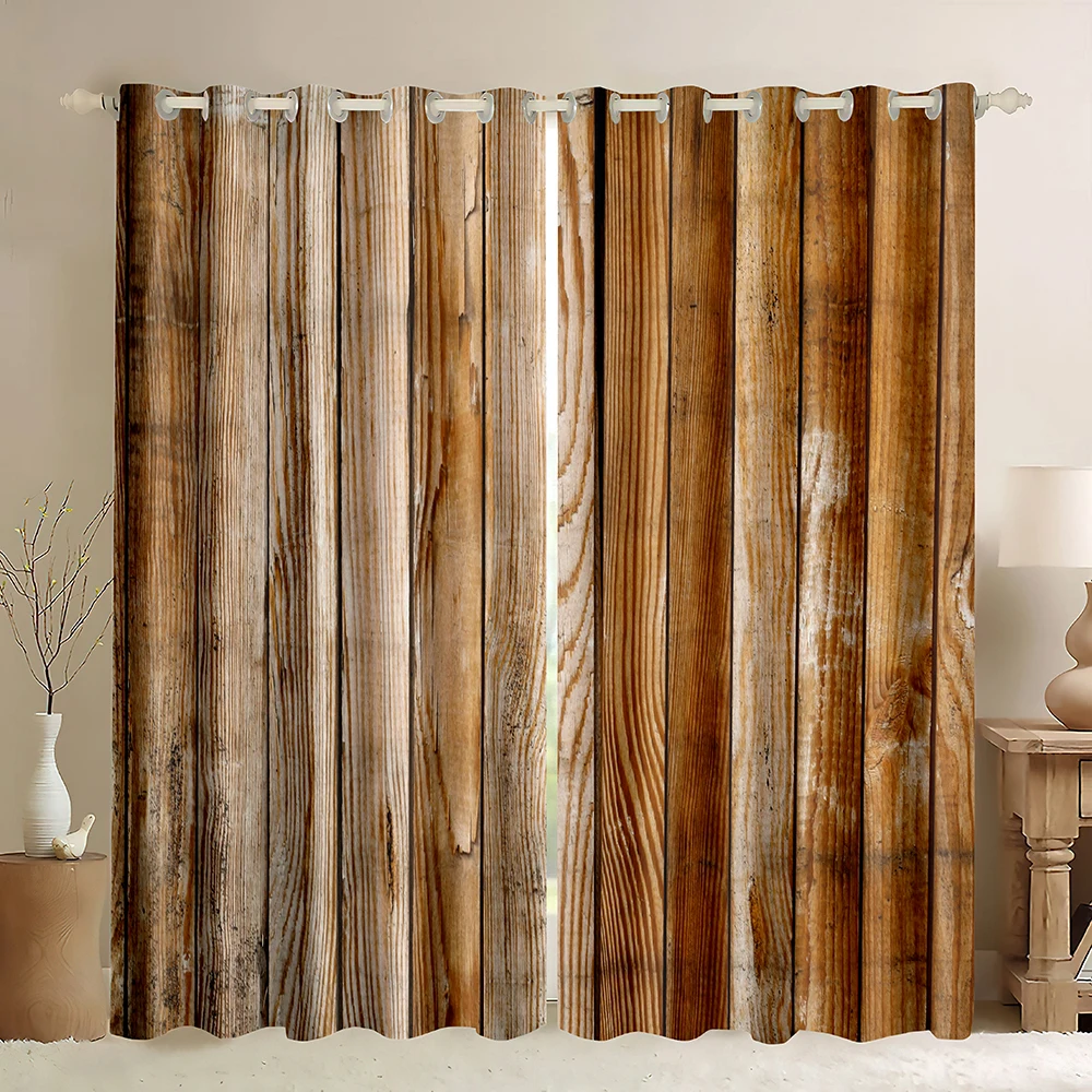 Retro Wood Blackout Curtains,3D Wood Pile Tree Pattern,Rustic Floor Planks Grungy Look Farm House Country Style Window Curtains