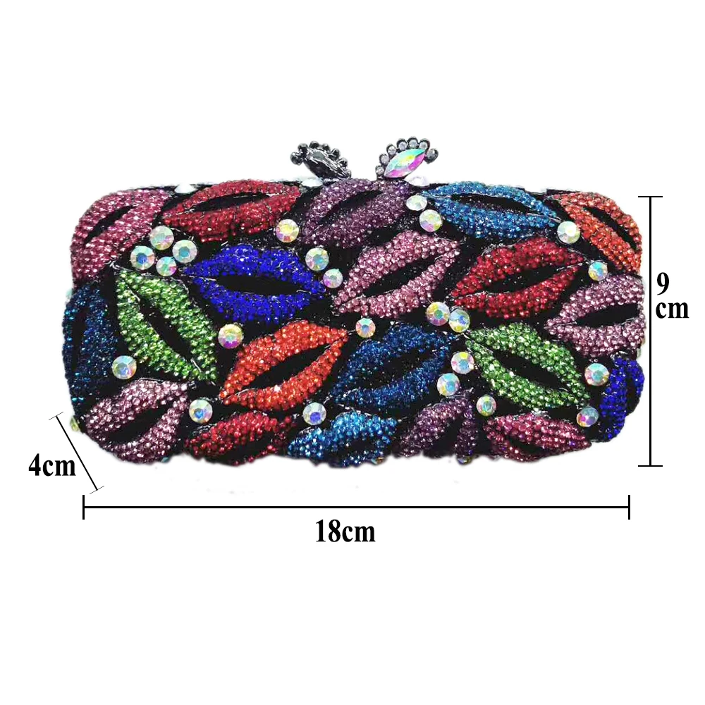 

Hot Sale Lip Print Modeling Metal Material Hollow Rhinestone Wedding Evening Bag Purse for Women