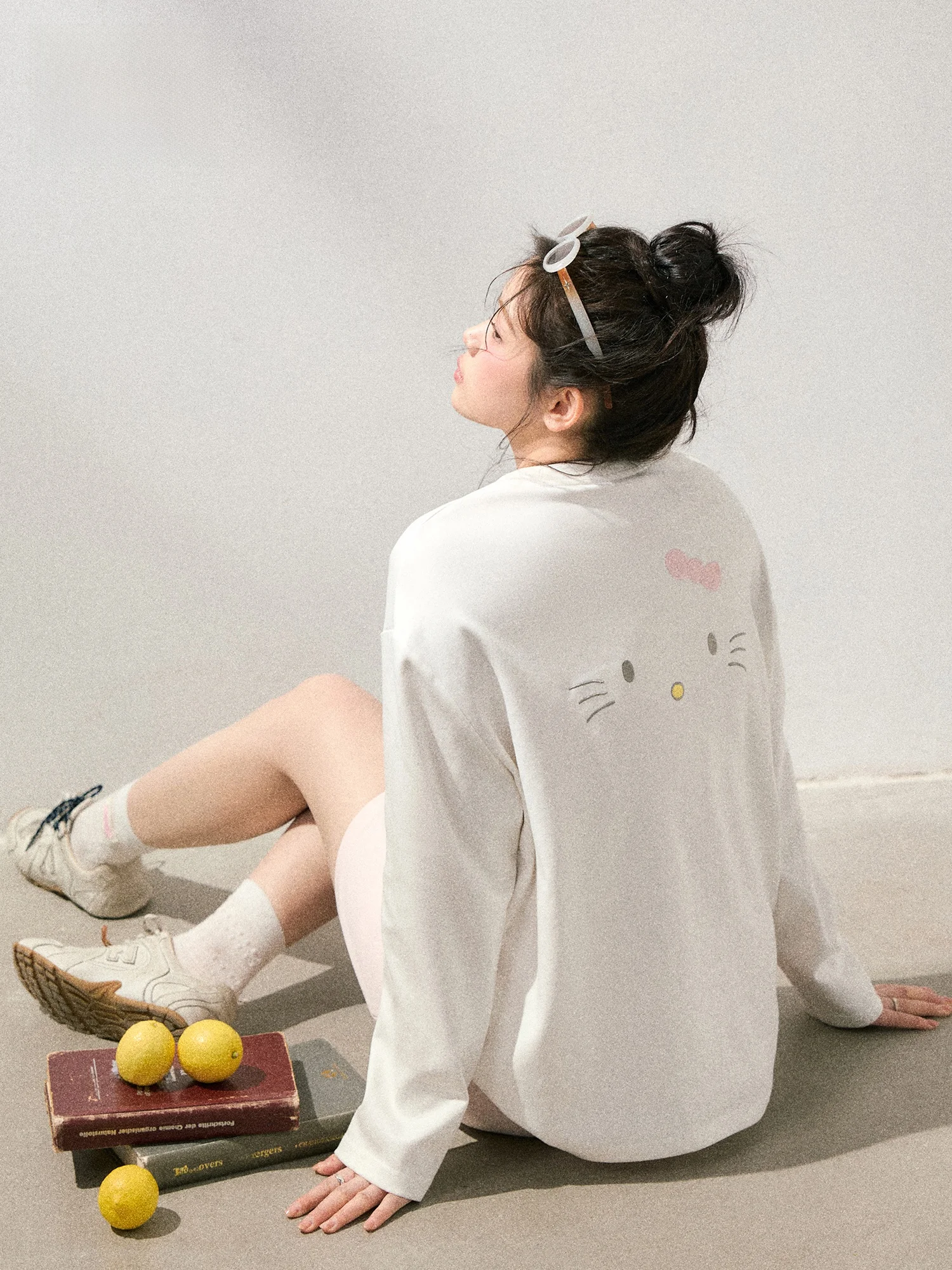 

plus Size Women's Sweet White Top Korean Sle Commute Faion High Waist Long Sve round Ne Kit Print Spring irt