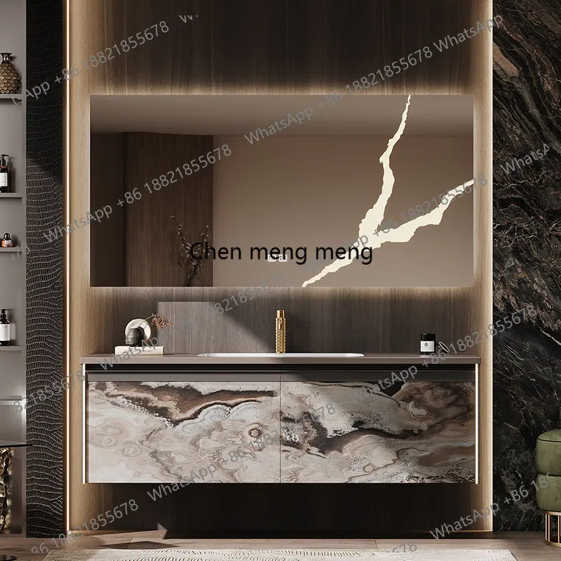 

Hotel wind bathroom cabinet combination rock slab seamless ceramic integrated basin toilet washstand