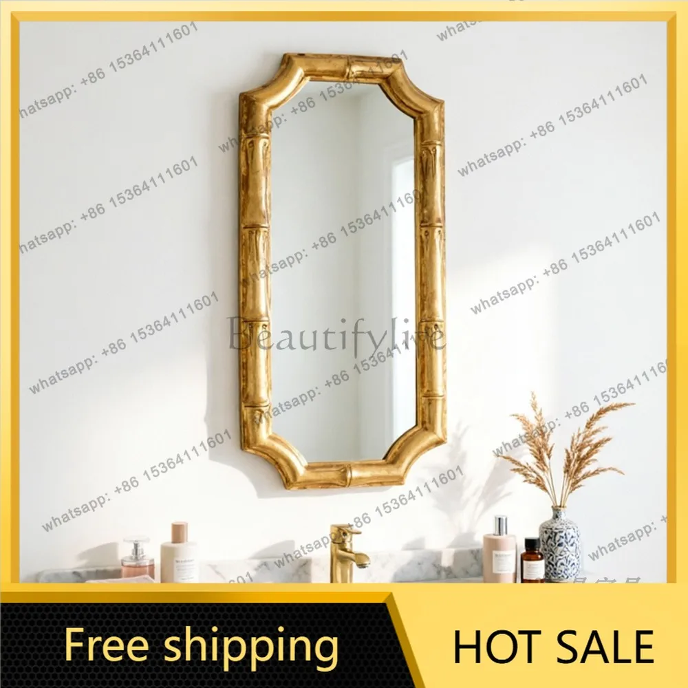 YJ New Chinese Bamboo Joint Wall Mount Mirror American Vanity Unit For Bathroom Hotel Bedroom Dressing Home Decor
