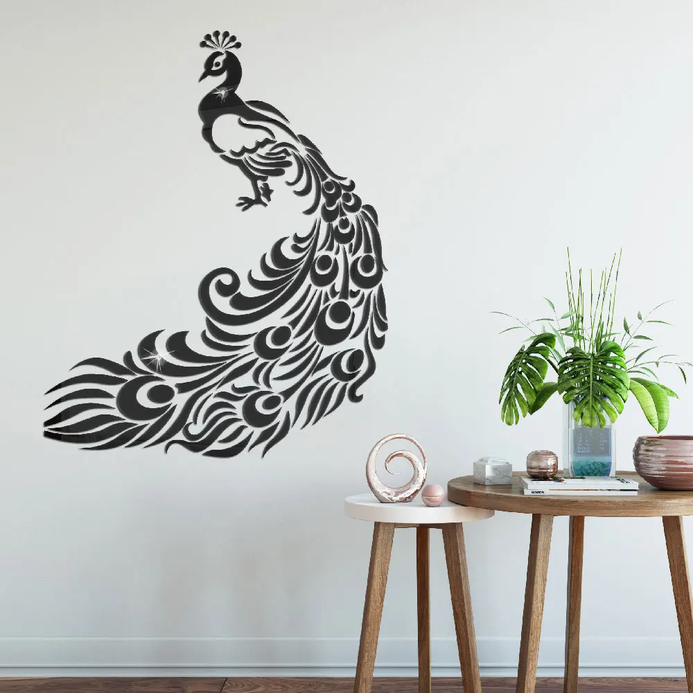 

Geometric Peacock Acrylic Crystal Mirror Sticker with Three-dimensional Wall Sticker, Bedroom and Living Room Decoration Sticker