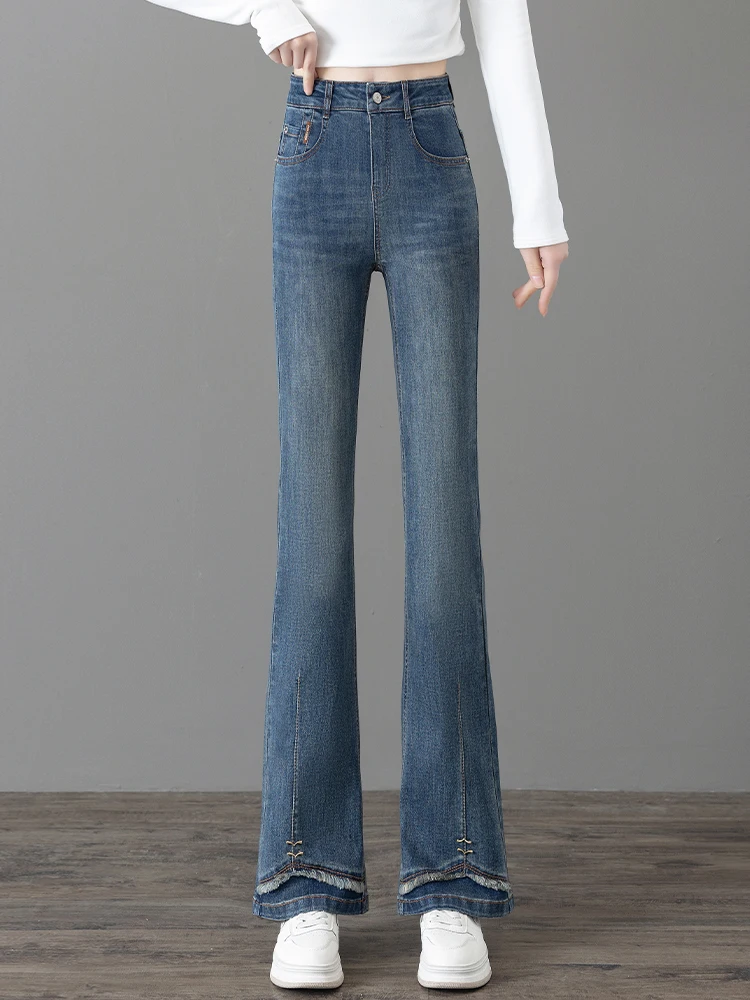 

High Waist Bell Bottom Jeans Women's Spring Autumn 2026 New Style Slimming Cotton Denim Skinnier Pants Retro Flared Trousers