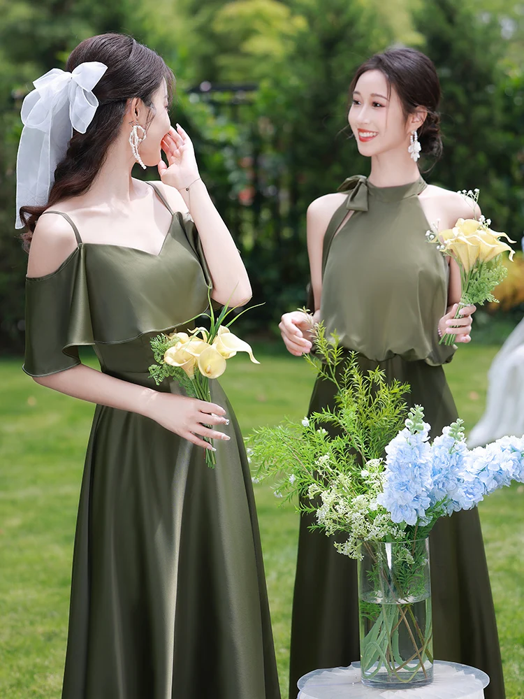 F2138 Customized Green Satin Bridesmaid Dresses Sweet Memory A-Line Birthday Graduation Gown Bride Sisters Wedding Party Dress