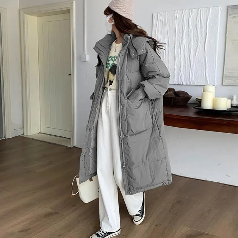 2024 Winter New Fashion Tren Down Cotton Jacket Womens Korean Long Hooded Parker Overcoat Female Loose Thick Warm Padded Jackets