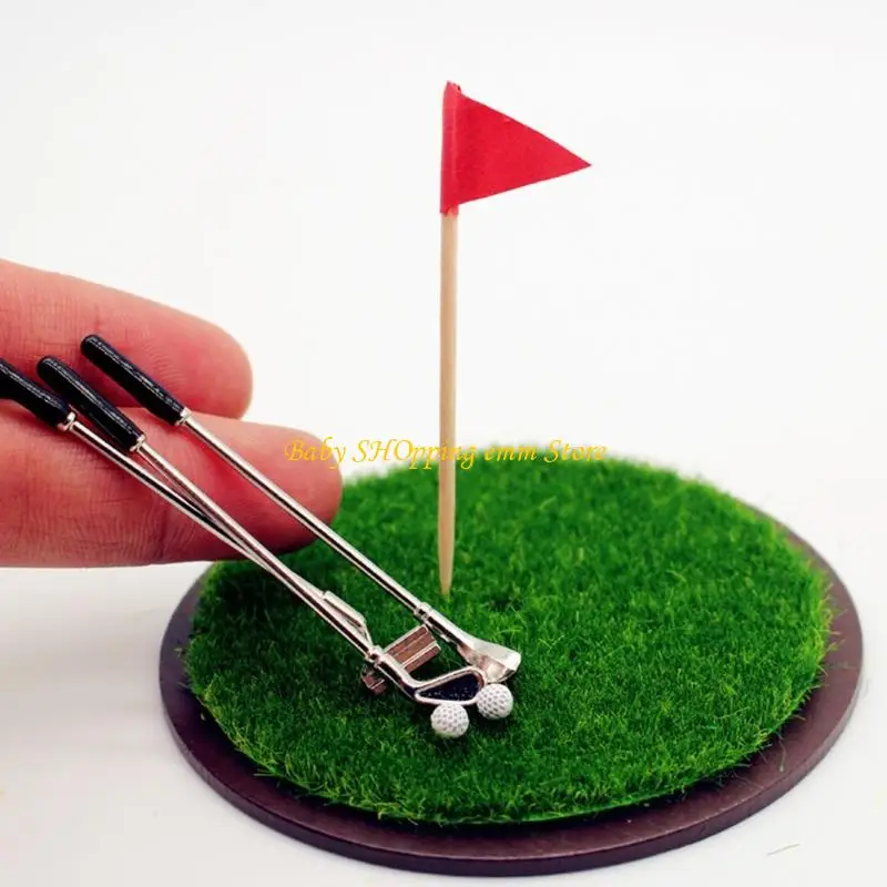 23GD ミニチュアゴルフパッティンググリーングラスモデル置物セット木材金属ドールハウスシーンディスプレイアクセサリー装飾フィギュア