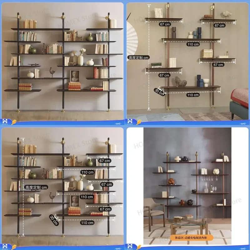 North American Walnut Full Wall Bookshelf Multi Functional Storage Shelving Unit Customizable Modern Home Office Furniture