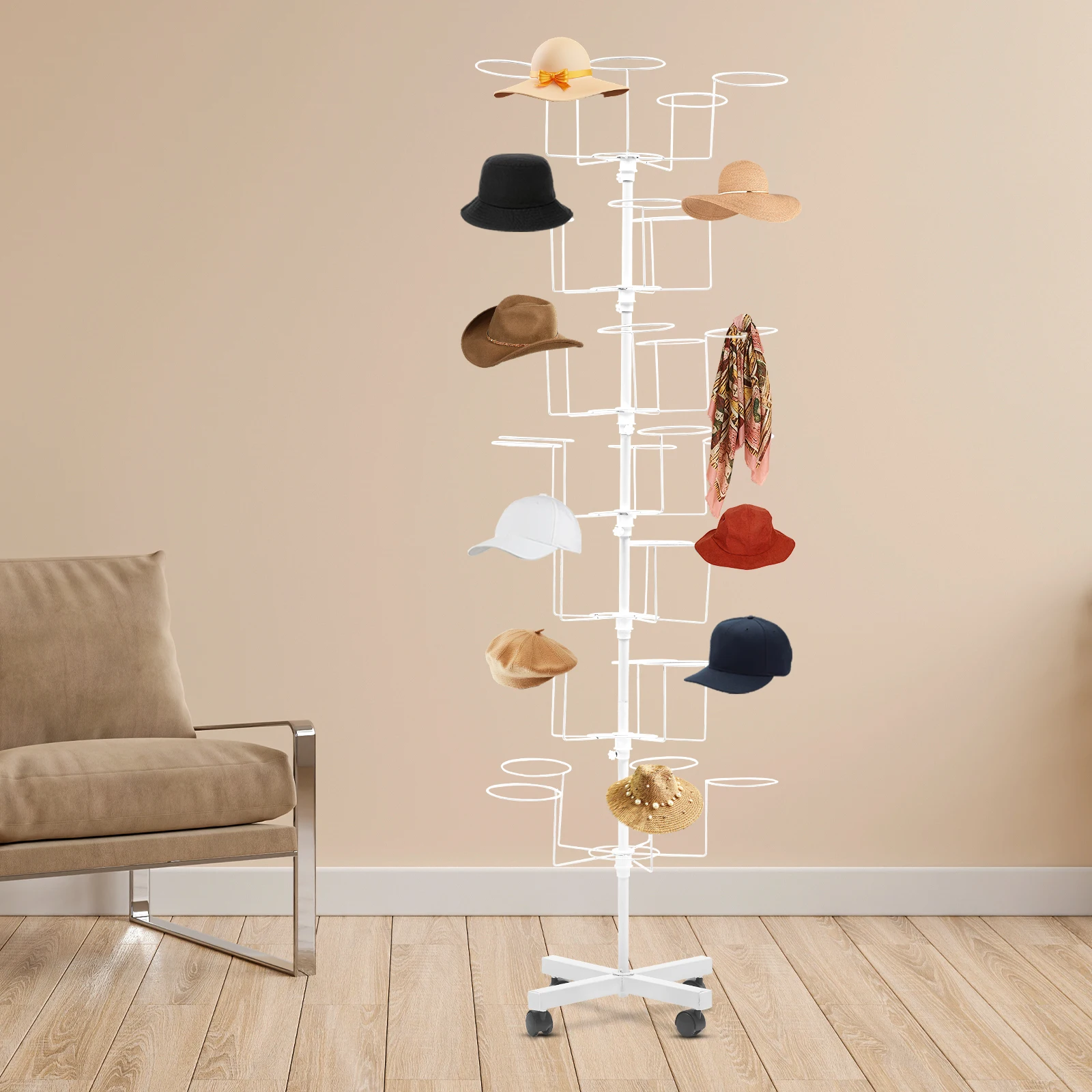 

Freestanding Hat Rack Clothing Rack Hangers Stands 7 Tiers 35 Rests Round Hat Rest for Displaying Hat Collections