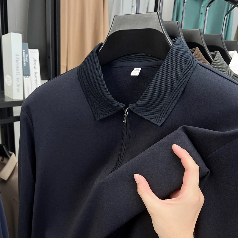 

Мужская осенняя одежда 2025 года, футболка из хлопковой шерсти с длинными рукавами, осенняя повседневная футболка для папы среднего и пожилого возраста, рубашка поло
