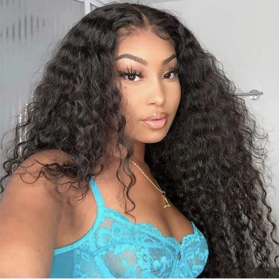 Natural Black Kinky Curly Soft Glueless 180Density 26Inch Long Deep Lace Front Wig For Women With Baby Hair Preplucked Daily