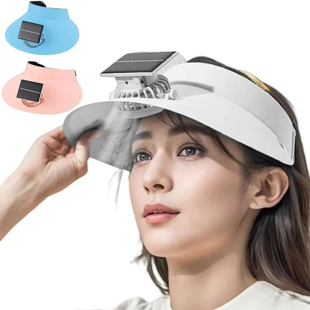 Summer Solar/USB Charging Sun Hat with Cooling Fan Wide Brim Empty Top Hat Breathable Anti-UV Beach Sunshade Hat