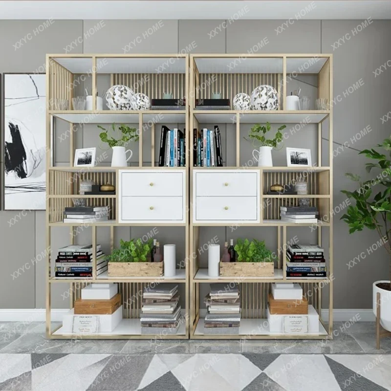 

Q simple modern screen solid wood bookcase living room creative wrought iron bookshelf floor office partition