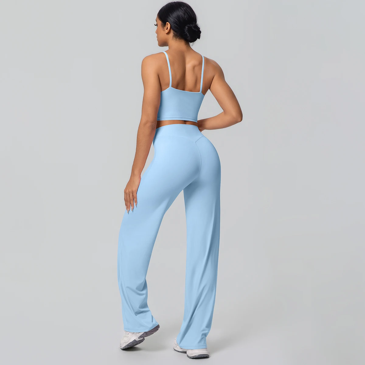 Frauen Schnell Trocknend Gym Sport Fitness Kleidung Yoga Set Backless Sexy Strap Bh mit Brust Pad Hohe Taille Breite Bein Hosen Set – Detail 33