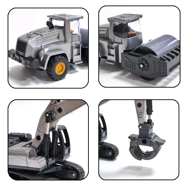 1:70 5 Styles Mini pelle perceuse Bulldozer jouets alliage ingénierie moulé sous pression véhicule de Construction gris pour enfants garçons cadeau
