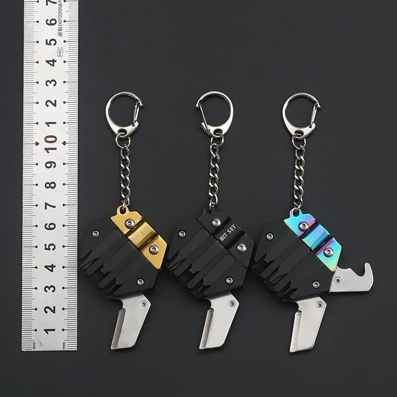 Mini Multi-functional Tool Hexagonal Coin Knife Folding Knife Outdoor EDC Removable Screwdriver Tool Stainless Steel Keychain