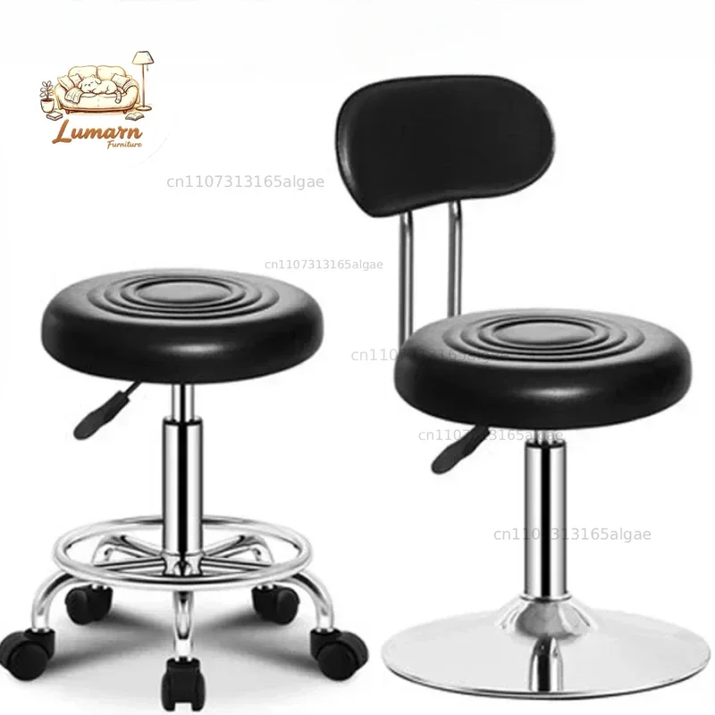 PU Leather Modern Rolling Stool Low Back Height Adjustable Work Salon Drafting Swivel Task Chair with Footrest