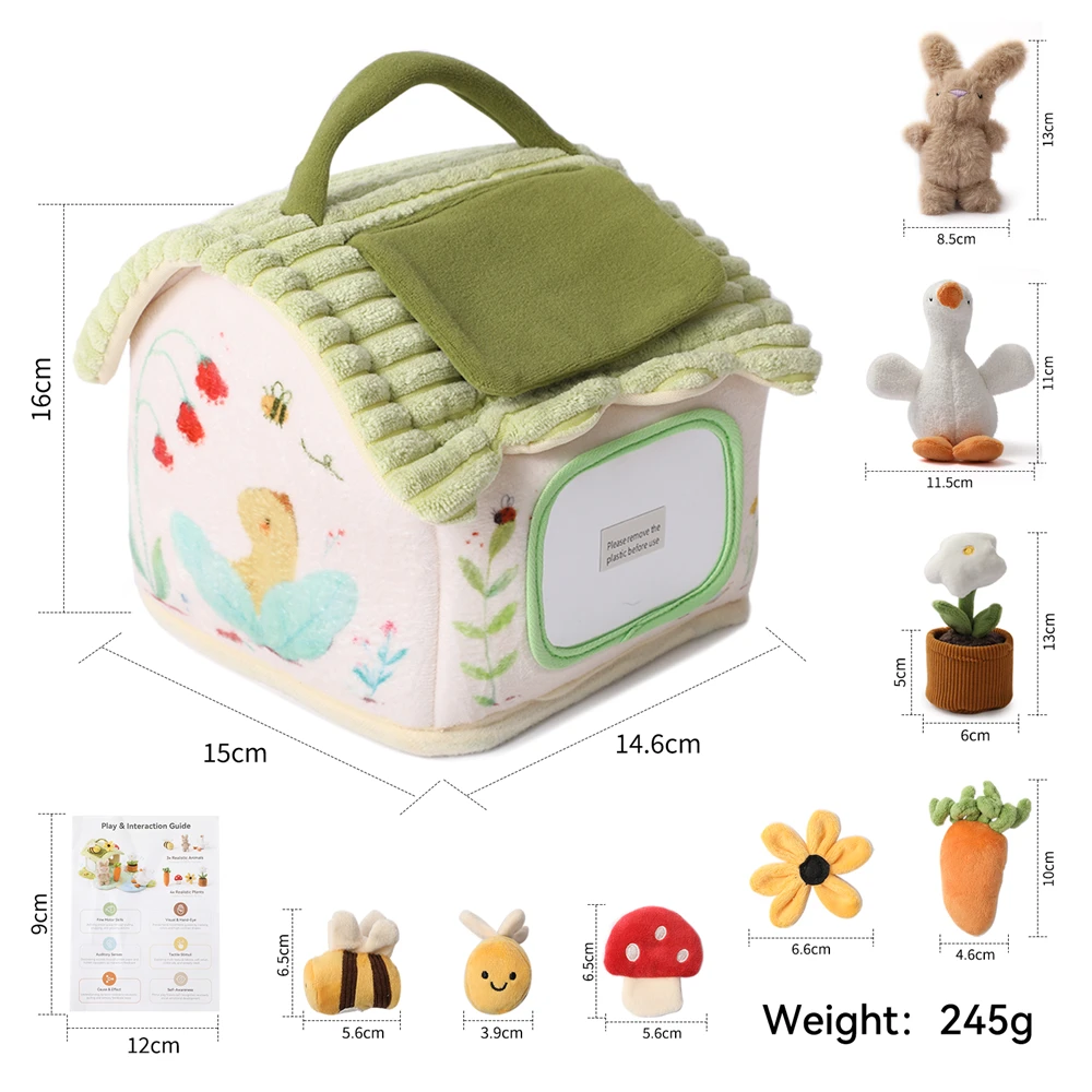 Mainan Sensorik Lembut Audio Spring Garden House 7 Aksesoris Suara Kerincingan Lonceng Cermin Velcro Dapat Dicuci Lipat Portabel