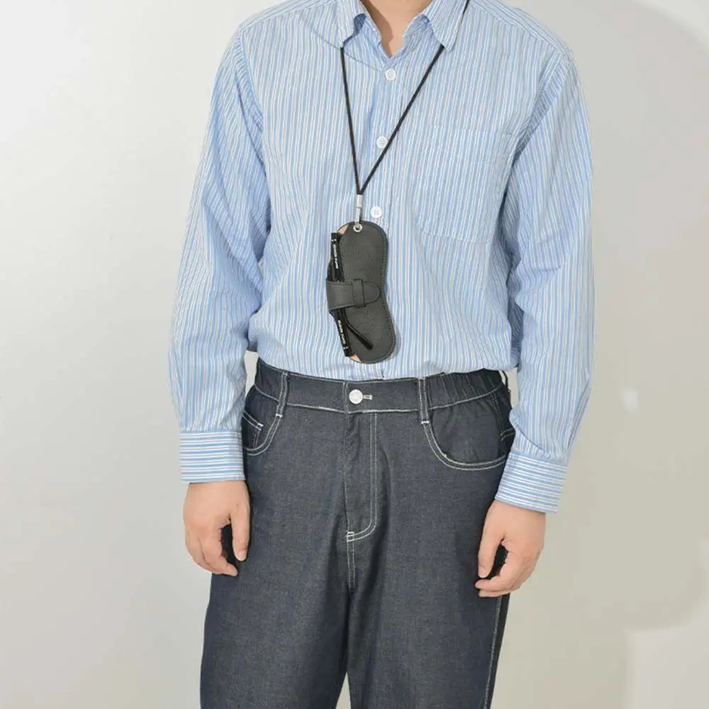 

Hanging Neck PU Leather Glasses Bag Sunglasses Pouch with Hanging Buckle Glasses Storage Bag Korean Style Pendant
