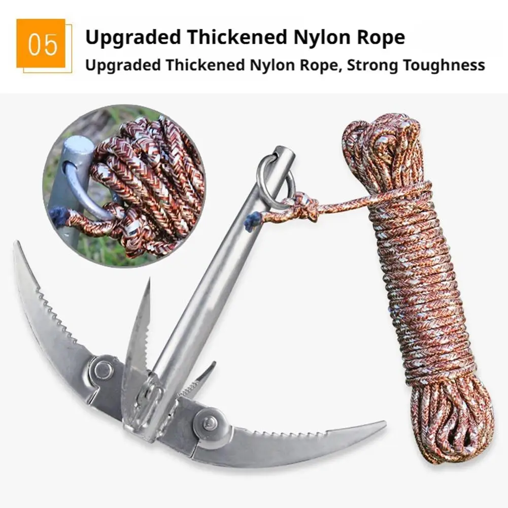 Outdoors Grappling Hook Survival Tool With Rope Folding Boats Anchor Sturdy Durable For Small Boat Canoes Fishing Supplies view 4