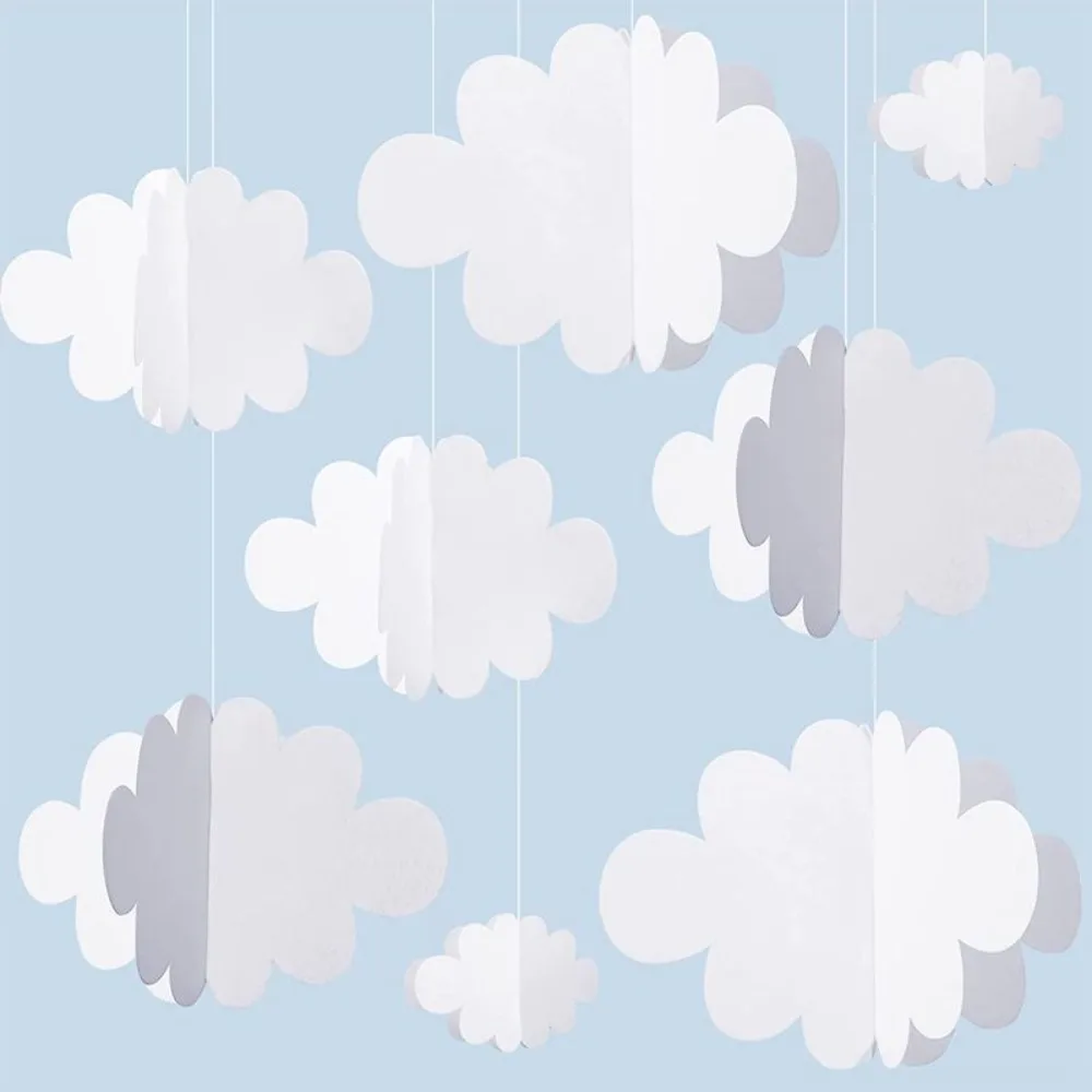 16PCS 3D Cloud Decorations White Hanging Clouds for Ceiling Cloud Party Decorations Cloud Ornaments Hanging Ceiling Decoration