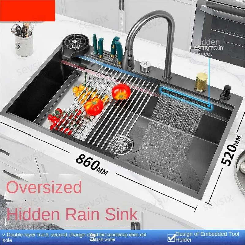 

Waterfall Large Single Sink Waterfall Kitchen Wash Vegetable Washbasin Apartment CoffeeStainless Steel Household