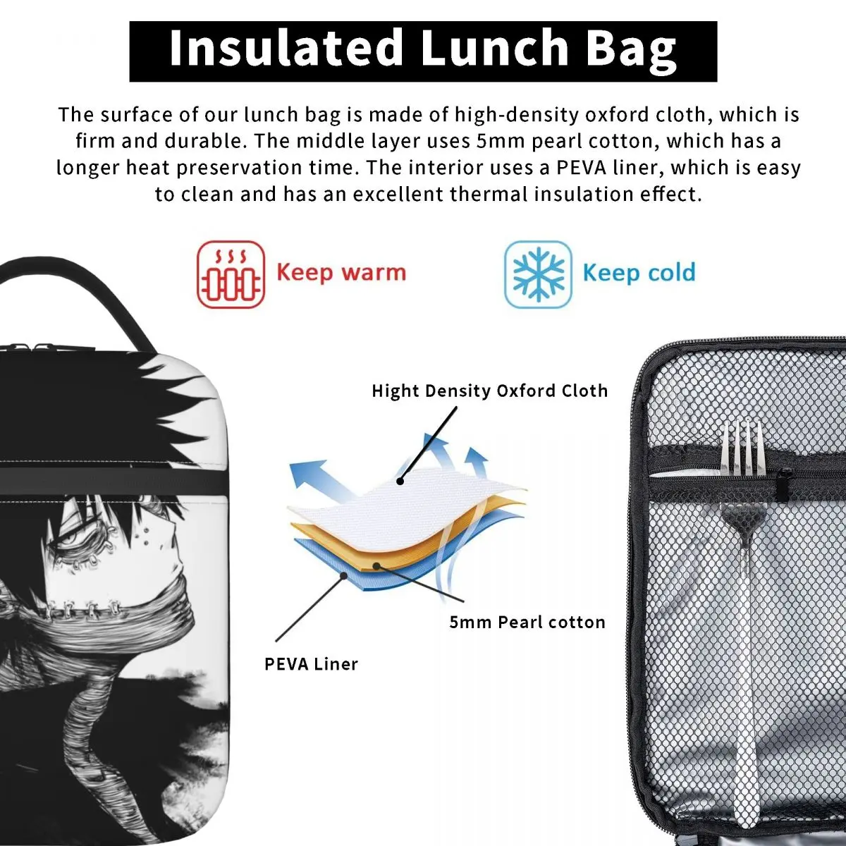 My Hero Academia Dabi Thermal Insulated Lunch Bags Anime MHA Blueflame Portable Lunch Container for Kid School Children Food Box