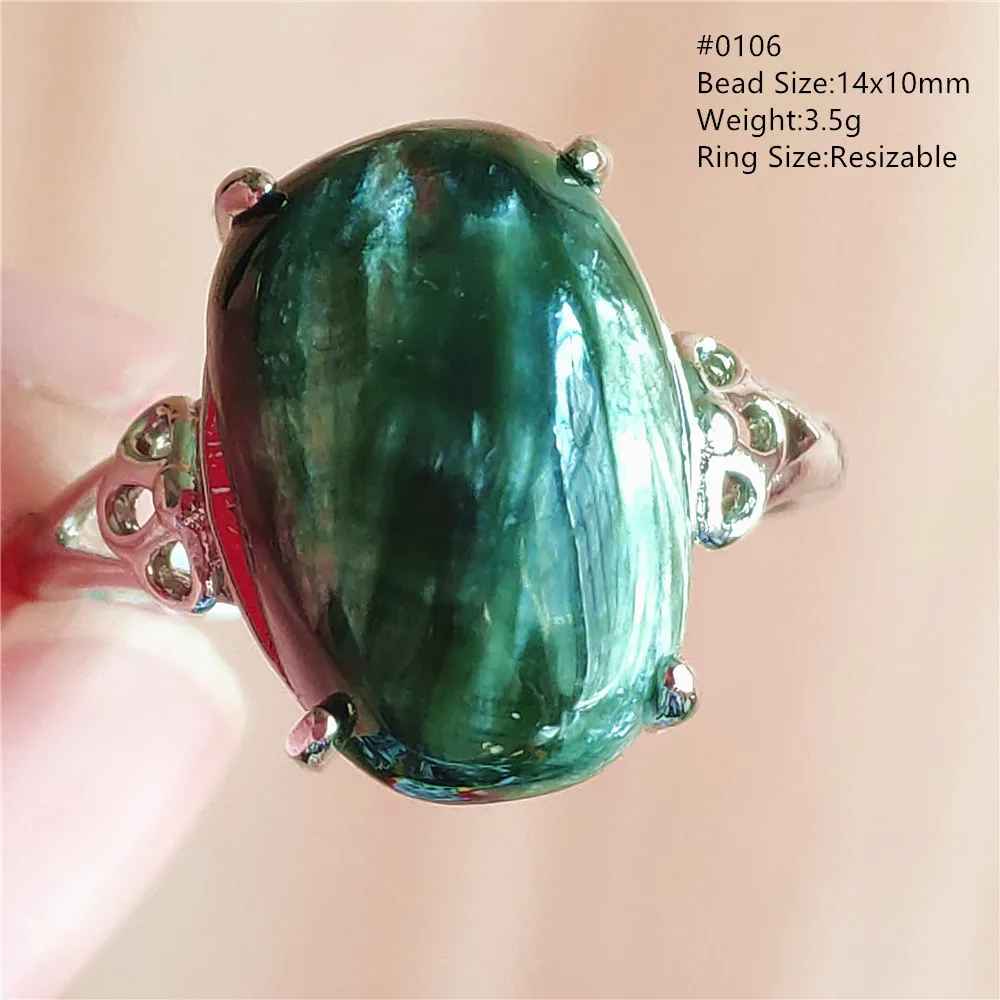 Natural Green Seraphinite Adjustable Ring Women Men Green Seraphinite Gemstone Ring 925 Sterling Silver AAAAAA