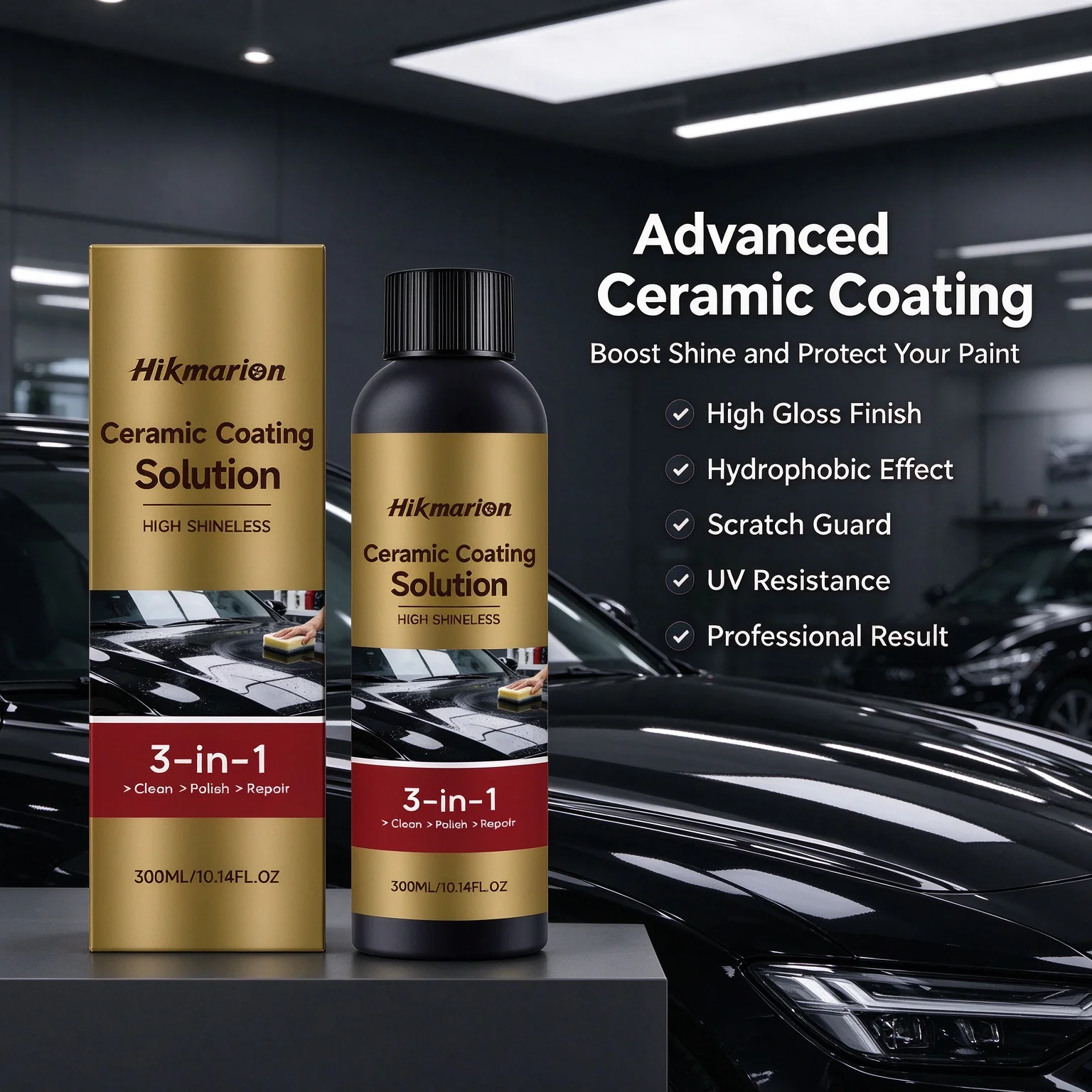 Ceramic Car Coating Kit, Auto Paint Crystal Plating, Gloss Enhancer, Anti-fouling Scratch Resistant, Hydrophobic Easy to Clean