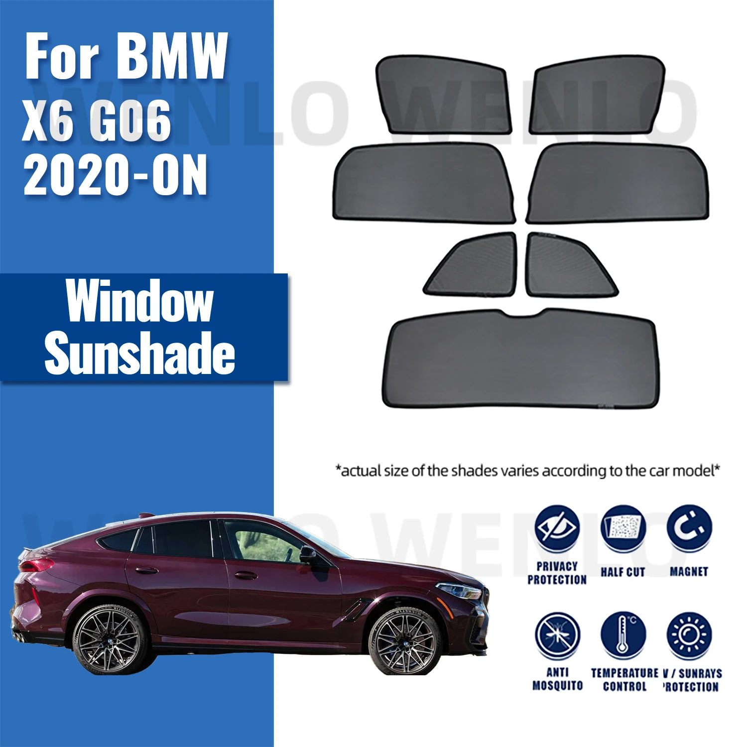 

For BMW X6 G06 2020 2021 2022 2023 Car Sunshade Front Windshield Magnetic Mesh Curtain Rear Side Window Sun Visor Shade