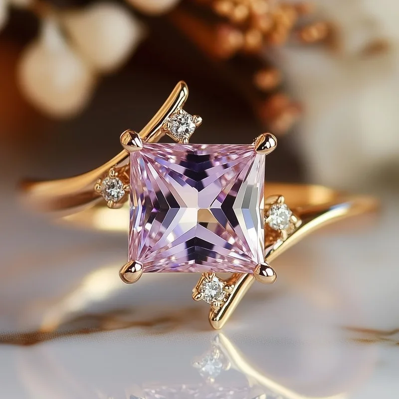 

European and American new fashion irregular shape purple zircon inlaid light luxury personalized women's ring