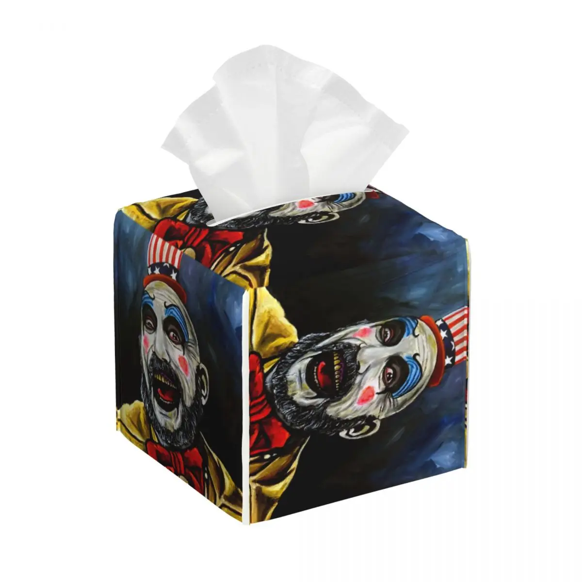 Custom Captain Spaulding Tissue Box Cover PU Leather Square Horror Film House of 1000 Corpses Facial Tissues Holder for Office