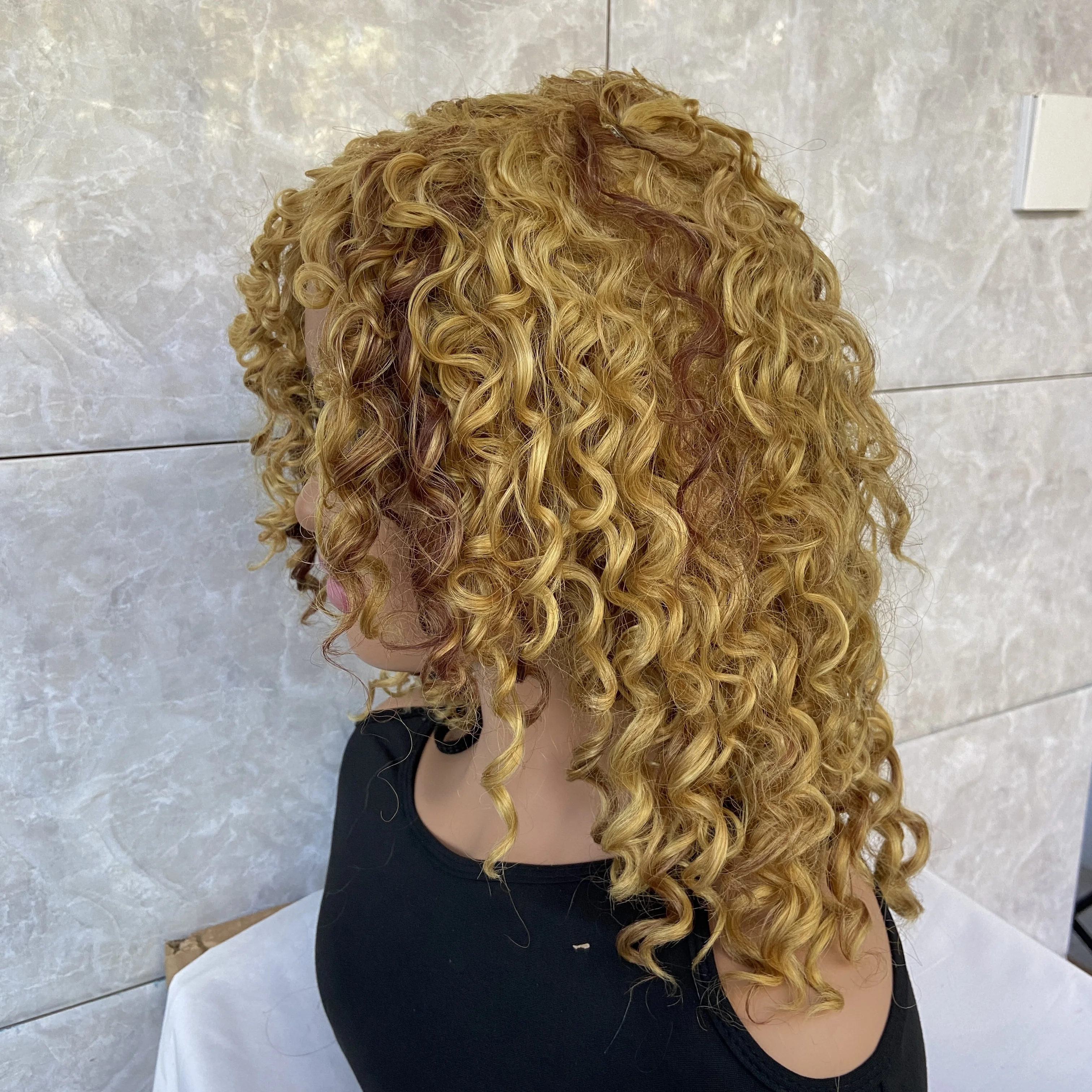 Fashiomag متوسط غريب مجعد شقراء مزيج شعر مستعار اصطناعي للنساء السود شعر مستعار أمريكي أفريقي ذو مظهر طبيعي