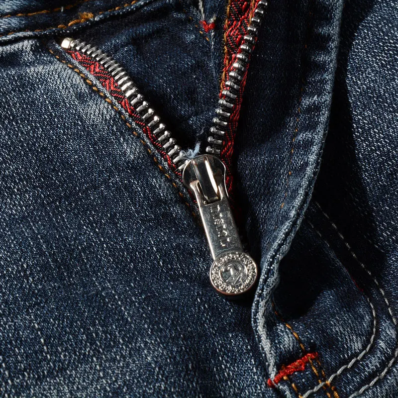 Fashion Vintage Men Jeans High Quality Retro  Blue Stretch Slim Fit Ripped Jeans Men Casual Designer Denim Pants Hombre