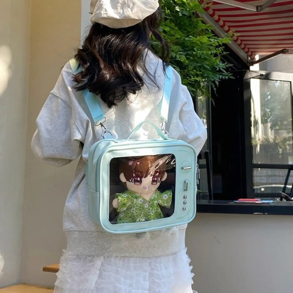 Cute PU TV Model Backpack Large Capacity Ulzzang Transparent Layer Ita Bag Lightweight Crossbody Bag Shoulder Bag Lolita