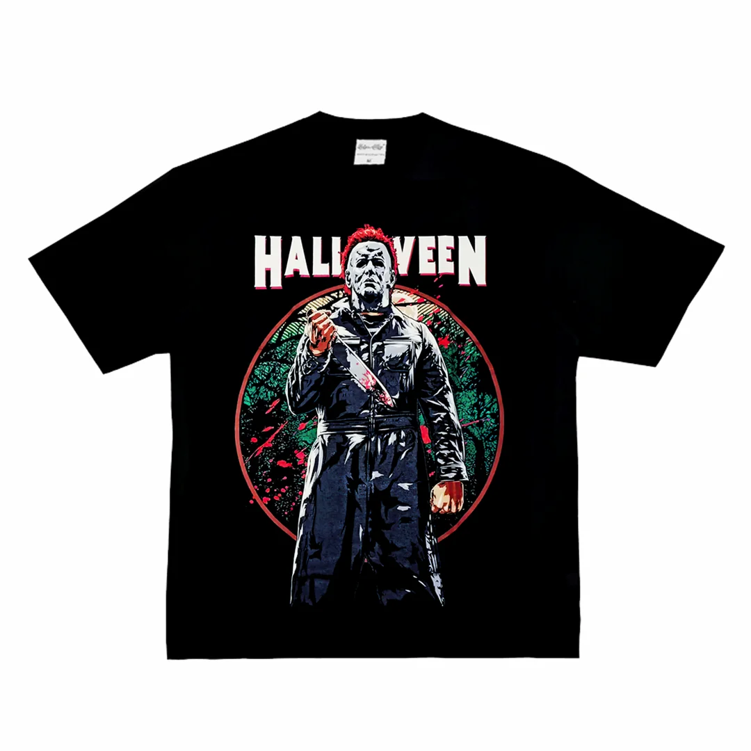 Michael Myers Halloween Horror Movie American Retro Vintage Short Sleeve T-Shirt Small Collar Worn in Cotton Youth Fashion