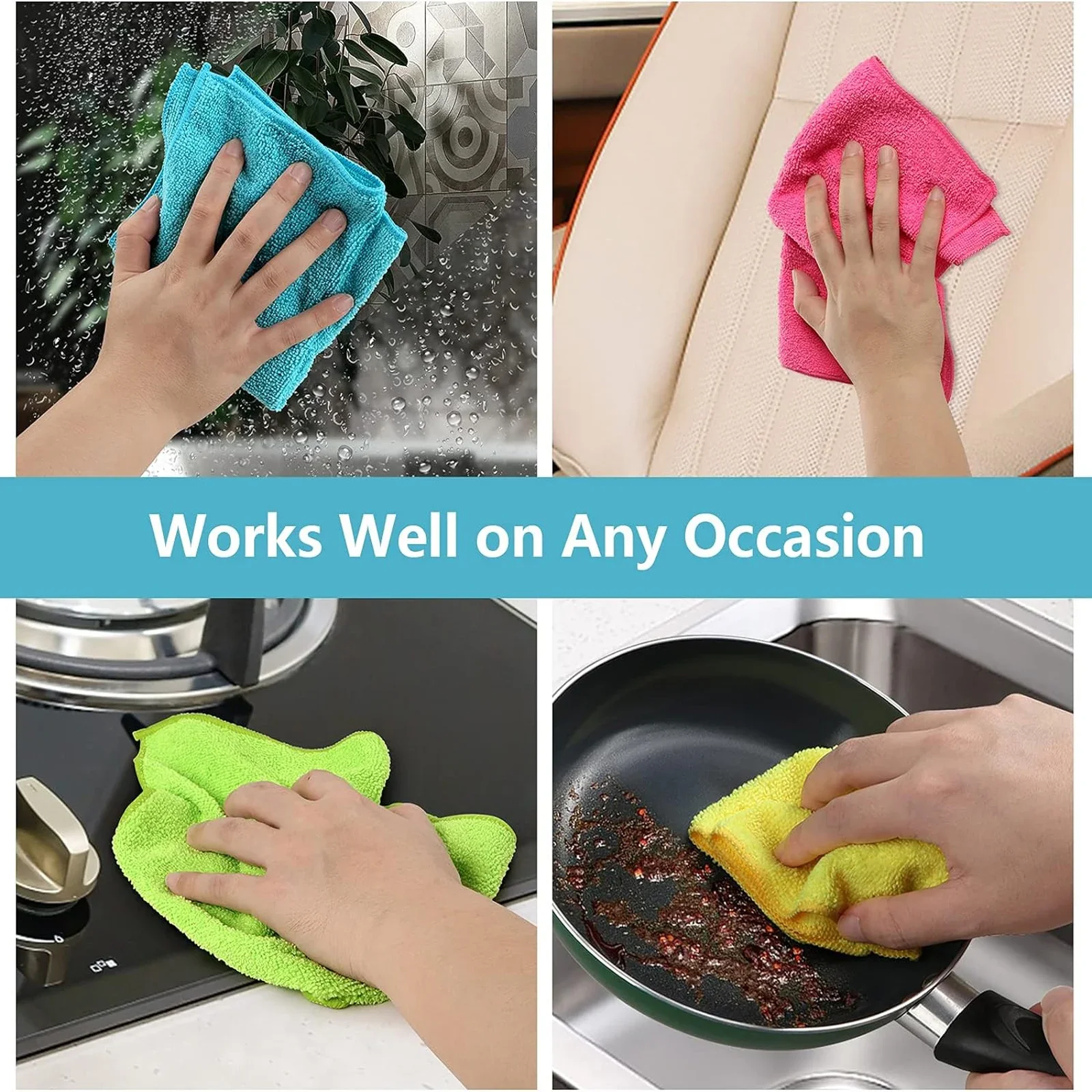 12 Pack Cleaning Rag Microfiber Cleaning Cloth,4 Color Assorted Cleaning Towels for House Kitchen Microfiber Towels