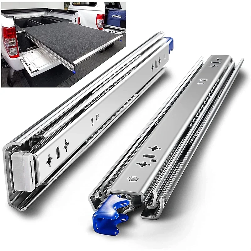 Heavy Duty Drawer Slides with Lock, Heavy Duty, 3 Section, 185 lb Bearing Capacity, Full Extension, Industrial Rails