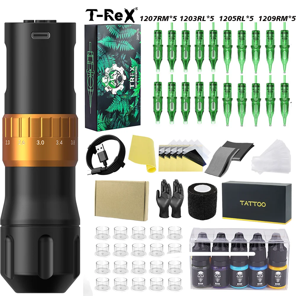 

Tattoo Kit T-rex High Quality Wireless Tattoo Pen Kit, Adjustable 2.0-4.2mm Stroke Tattoo Pen 1600mA Tattoo Power Tattoo Gun Kit