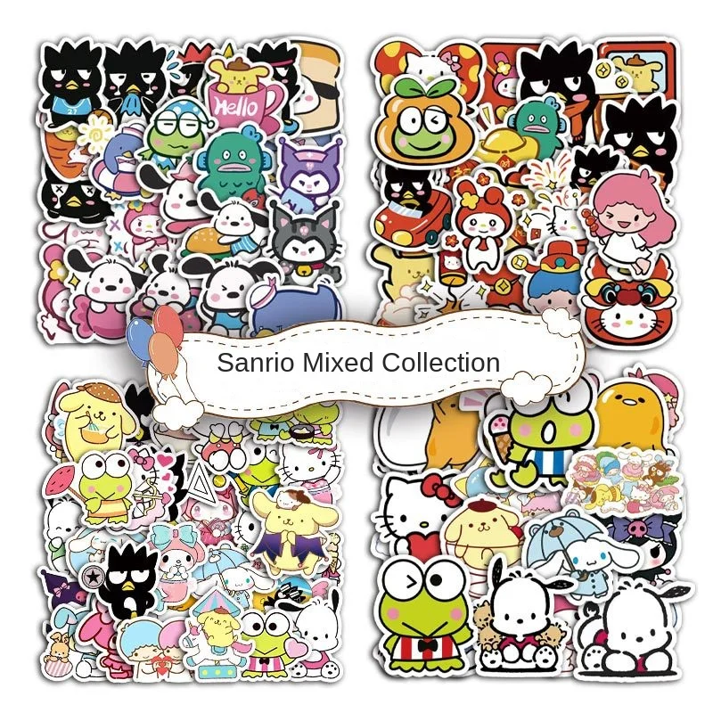 

50pcs Sanrio Classic Mixed Cartoon Cute Graffiti Stickers Waterproof Diy Stationery Car Laptop Phone Guitar Decoration Stickers